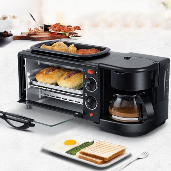 Estación de Desayuno 3 en 1 con Horno, Sartén y Cafetera
