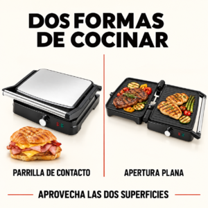 Parrilla eléctrica con apertura de 180°