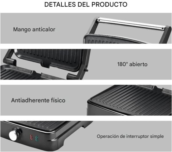 Parrilla eléctrica con apertura 180° y doble placa de cocción - Imagen 6
