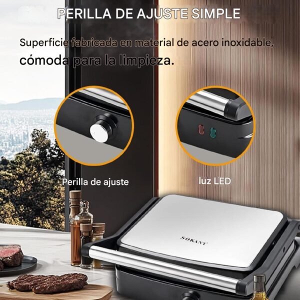 Parrilla eléctrica con apertura 180° y doble placa de cocción - Imagen 3