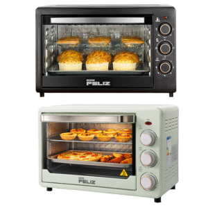 Horno Eléctrico Sobremesa 22L 1500W Negro con Temperatura Hasta 250°C, 3 Modos de Calor, Temporizador 60 Minutos, Incluye Bandeja y Rejilla, Color negro y verde
