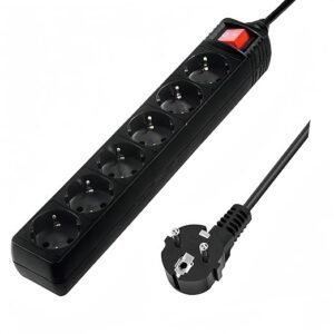 Regleta alargador 6 enchufes Schuko con interruptor | 16A 250V 3680W | Cable 3G1,5 mm² 1,5/3/5 m | Uso interior | Color negro