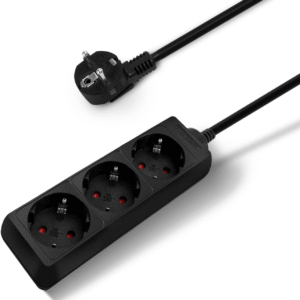 Regleta alargador 3 enchufes Schuko sin interruptor | 16A 250V 3680W | Cable 1,5 m / 3 m / 5 m | Color Negro