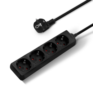 Regleta alargador 4 enchufes Schuko sin interruptor | 16A 250V 3680W | Cable 1,5 m / 3 m / 5 m | Color Negro