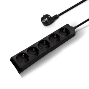 Regleta alargador 5 enchufes Schuko sin interruptor | 16A 250V 3680W | Cable 1,5 m / 3 m / 5 m | Color Negro