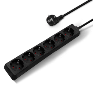Regleta alargador 6 enchufes Schuko sin interruptor | 16A 250V 3680W | Cable 1,5 m / 3 m / 5 m | Color Negro