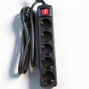 Regleta alargador 5 enchufes Schuko con interruptor | 16A 250V 3680W | Cable 3G1,5 mm² 1,5/3/5 m | Uso interior | Color negro