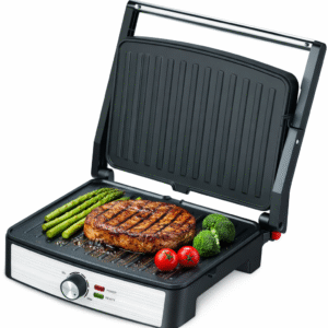 Parrilla Eléctrica 2200W 2 en 1 Panini y Grill | Apertura 180° Tipo Barbacoa | Doble Calentamiento, Placas Antiadherentes, Parrilla Multifunción para Cocina