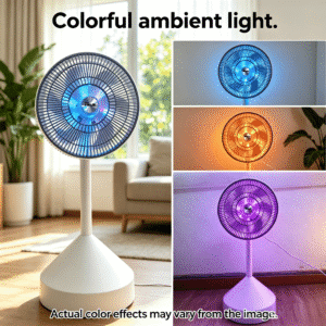 Ventilador Eléctrico 2 en 1 de Pie y Mesa 70W, Altura Regulable, Mando a Distancia, Temporizador 3-6-9H, Luz LED Ambiental 3 Colores, Bajo Ruido, Ventilador para Hogar, Dormitorio y Oficina
