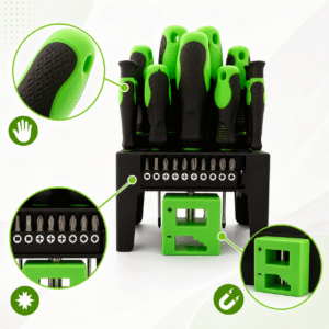 Juego de Destornilladores 23 Piezas con Soporte y Magnetizador, Destornilladores Phillips, Planos y Puntas Intercambiables PH/PZ, Mango Ergonómico Antideslizante para Bricolaje, Reparación del Hogar, Muebles y Automóvil