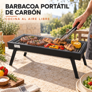 Barbacoa Portátil Rectangular de Carbón con Bandeja Extraíble y Patas Plegables