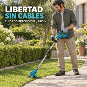 Cortadora de Hierba Inalámbrica con Eje Telescópico, 2 Baterías y Accesorios de Corte