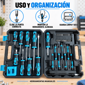 Juego de Destornilladores Manuales con Puntas, Extensión Flexible y Maletín