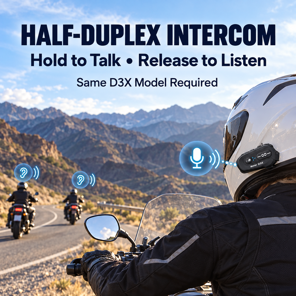 Intercomunicador Inalámbrico para Casco de Moto, Música Compartida, Comunicación Semidúplex, Altavoces y Micrófono, Asistente de Voz y Carga Tipo-C