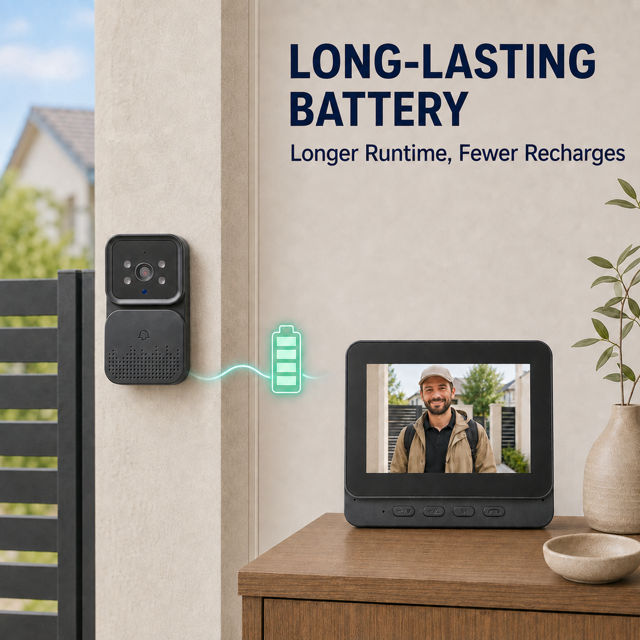 Timbre Inalámbrico con Vídeo 2.4G y Pantalla Interior, Intercomunicador, Captura Automática de Fotos, Grabación con Tarjeta TF y Carga USB Type-C - Imagen 8