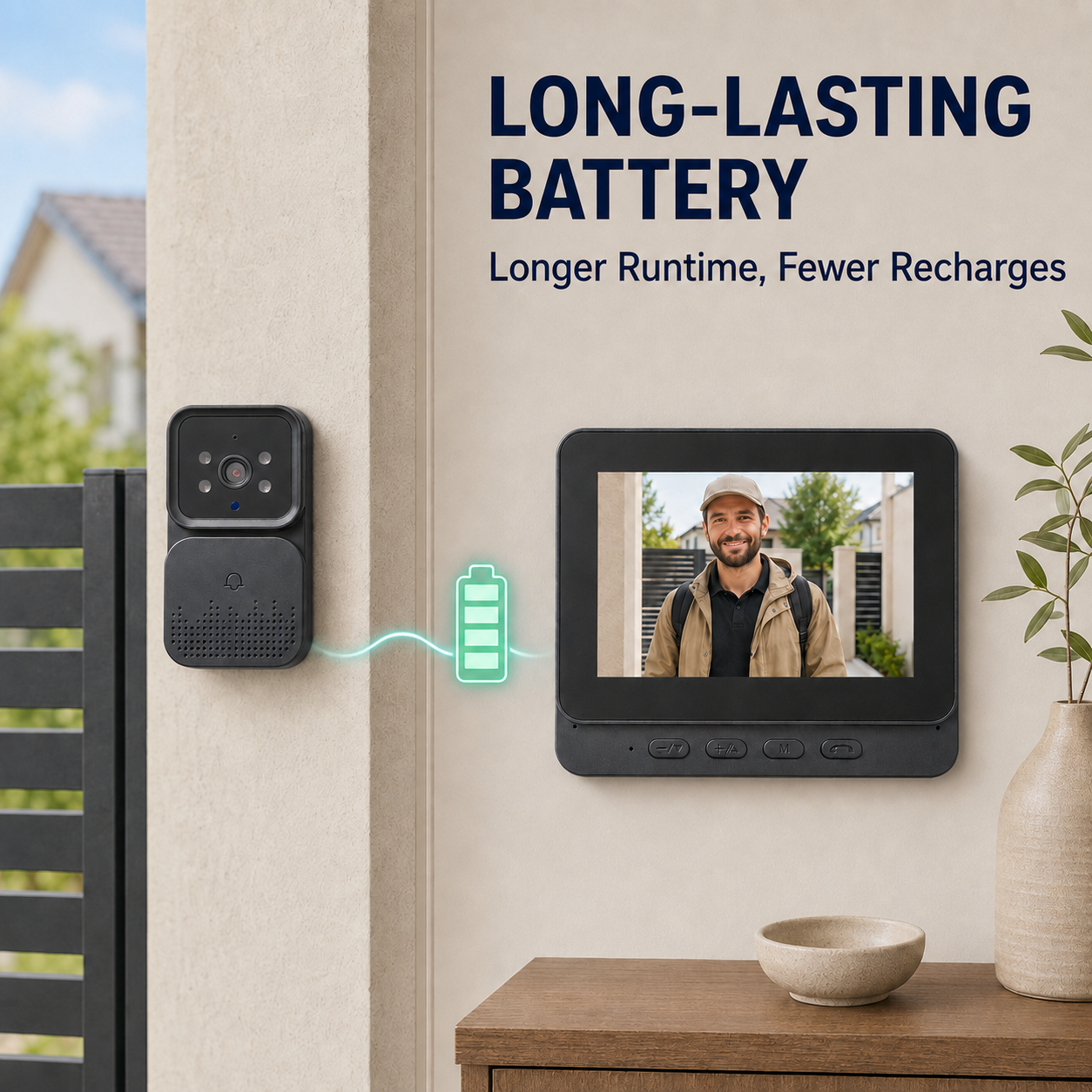 Timbre Inalámbrico con Vídeo 2.4G y Pantalla Interior, Intercomunicador, Captura Automática de Fotos, Grabación con Tarjeta TF y Carga USB Type-C - Imagen 10