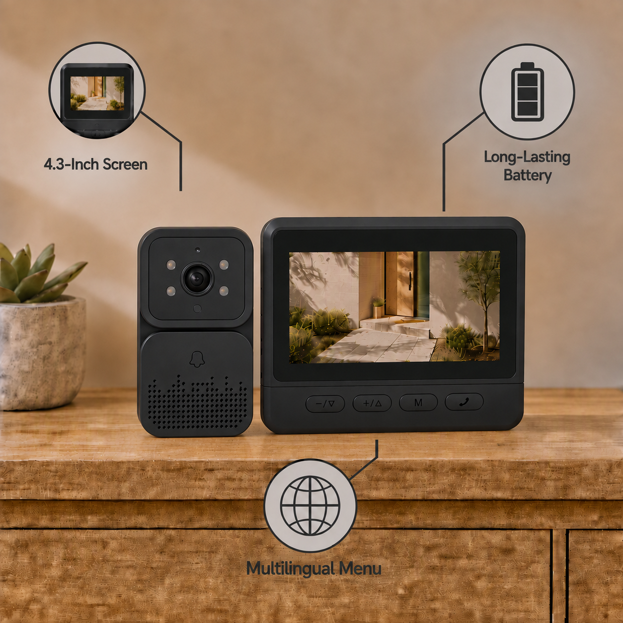 Timbre Inalámbrico con Vídeo 2.4G y Pantalla Interior, Intercomunicador, Captura Automática de Fotos, Grabación con Tarjeta TF y Carga USB Type-C - Imagen 11