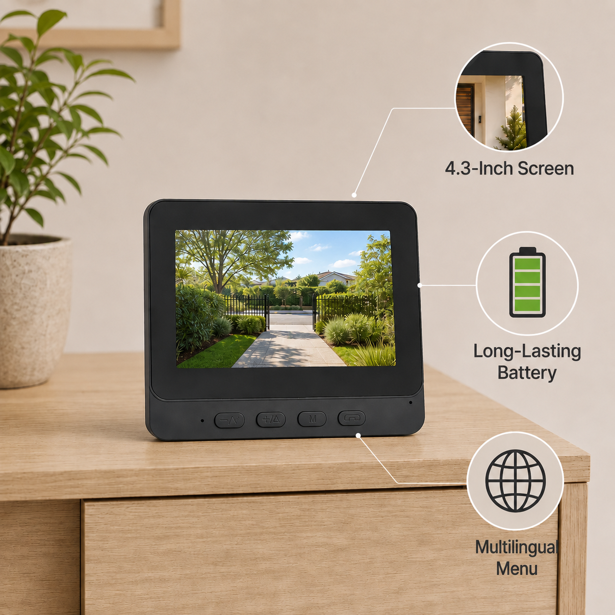 Timbre Inalámbrico con Vídeo 2.4G y Pantalla Interior, Intercomunicador, Captura Automática de Fotos, Grabación con Tarjeta TF y Carga USB Type-C - Imagen 12