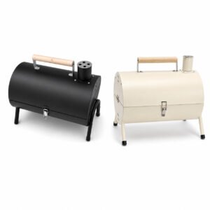 Barbacoa Portátil de Carbón  Plegable con Doble Zona de Cocción y Asa de Madera