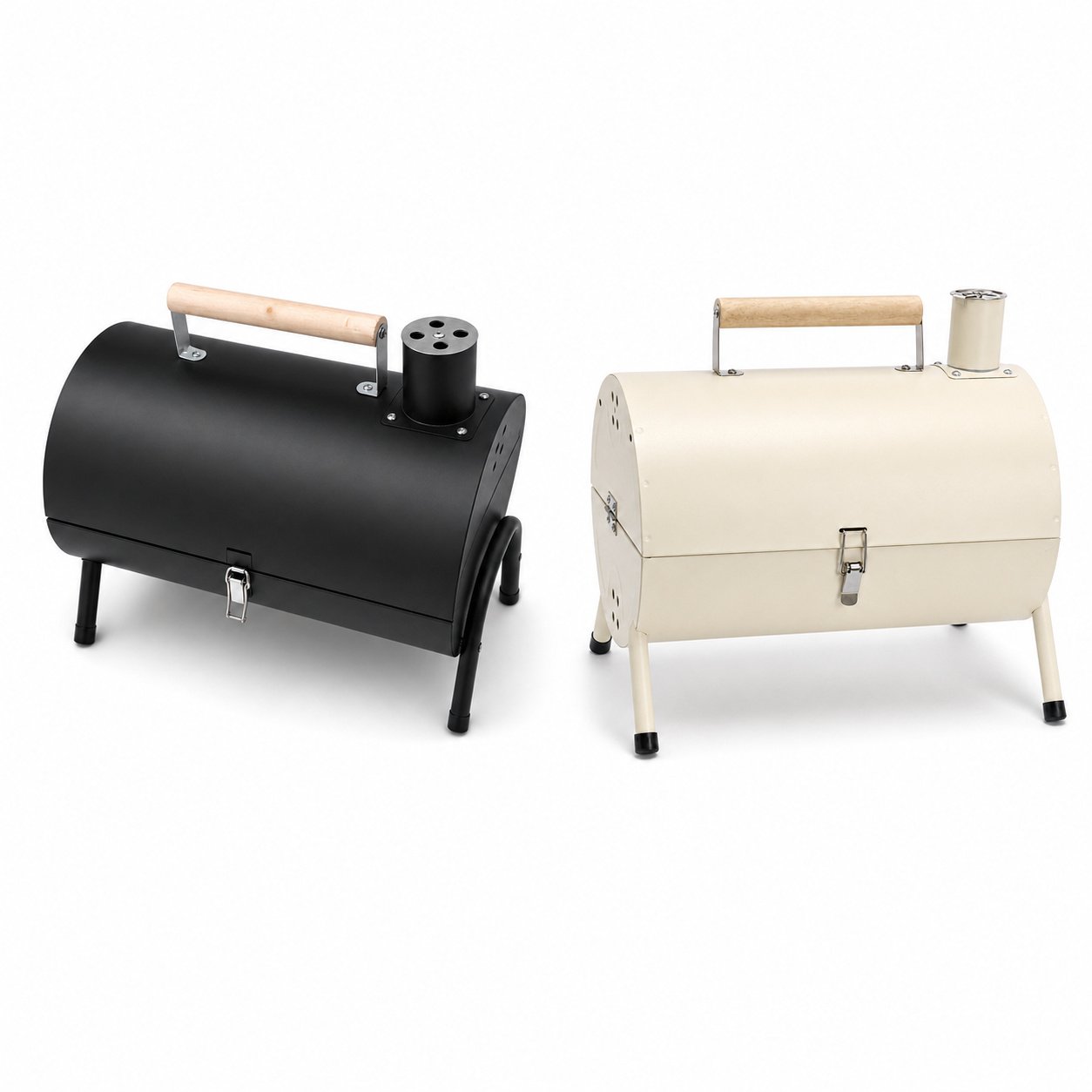 Barbacoa Portátil de Carbón  Plegable con Doble Zona de Cocción y Asa de Madera